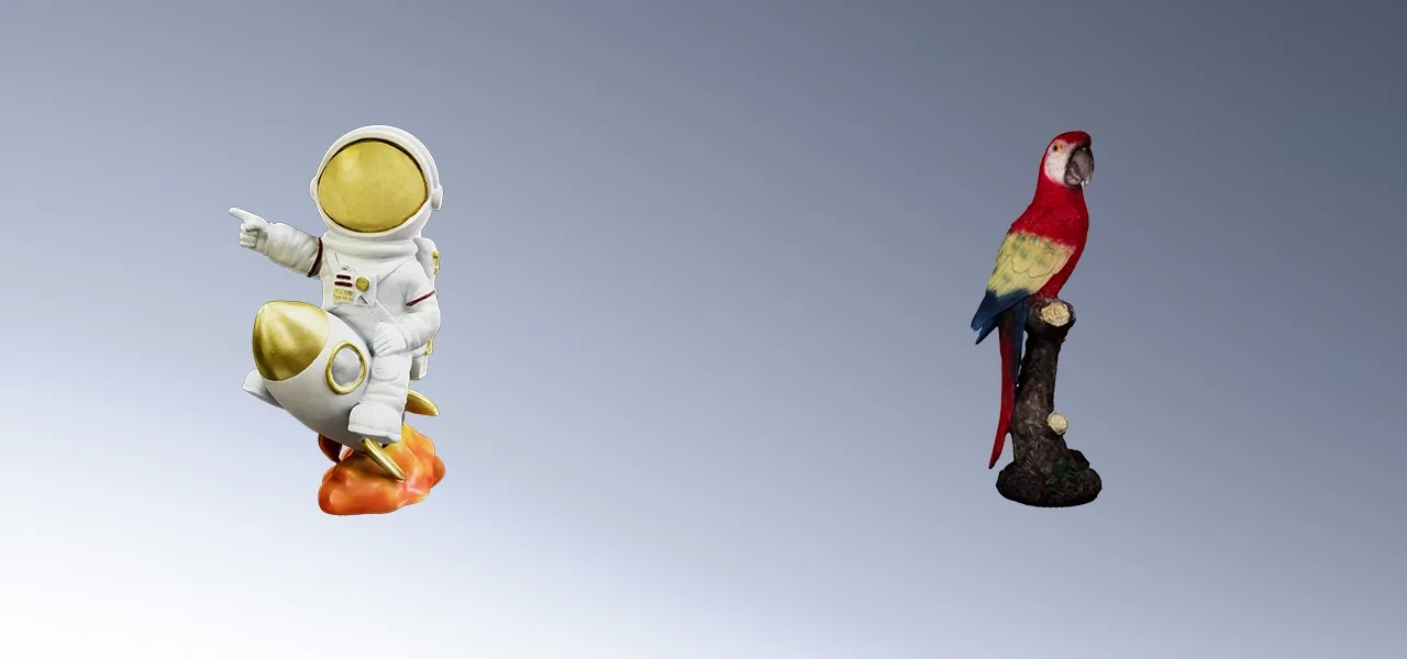 Barvna 3D-modela astronavta in papige