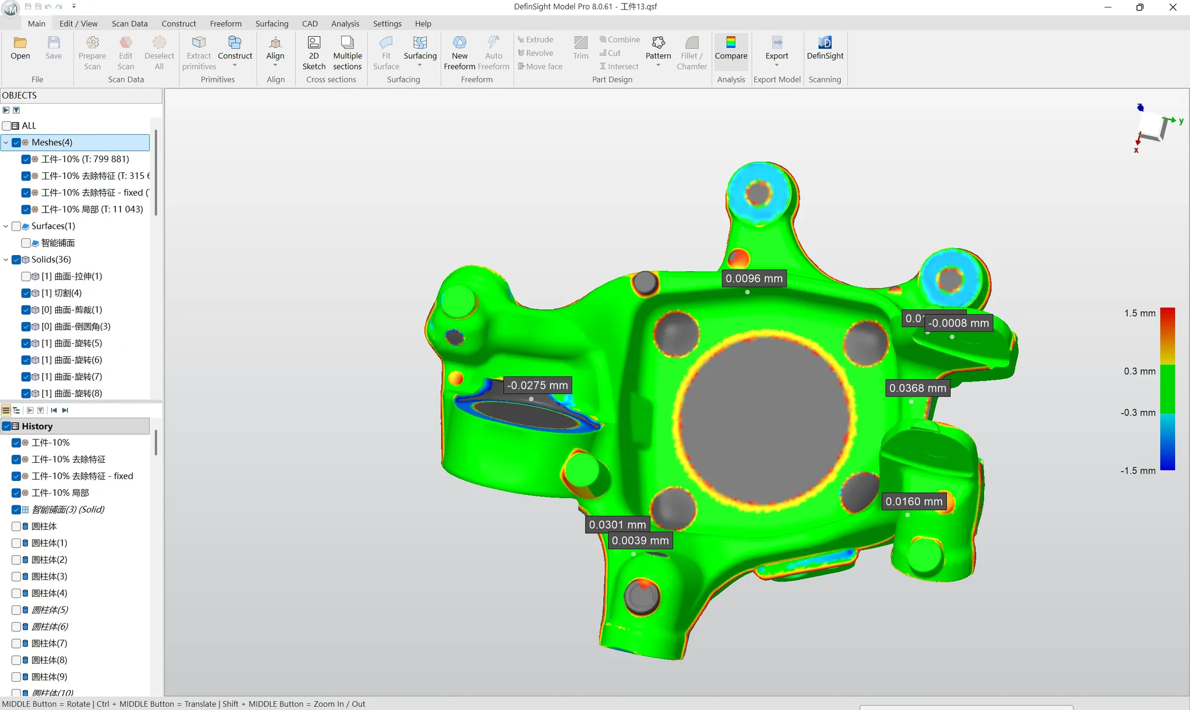 Barvna analiza odstopanj CAD-ohišja v DefinSight MODEL