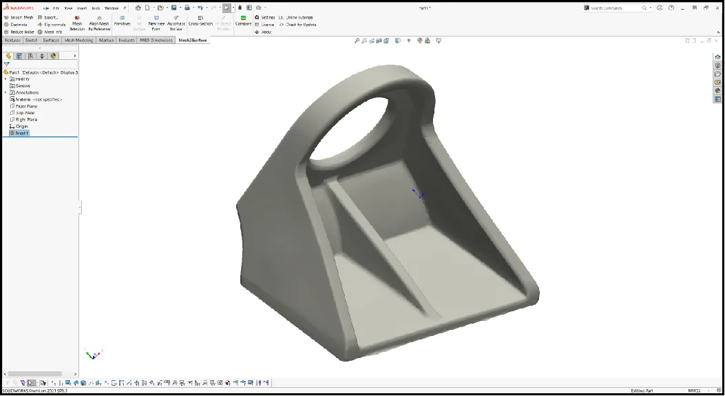 Uvoženi sken nosilca v okolju SOLIDWORKS