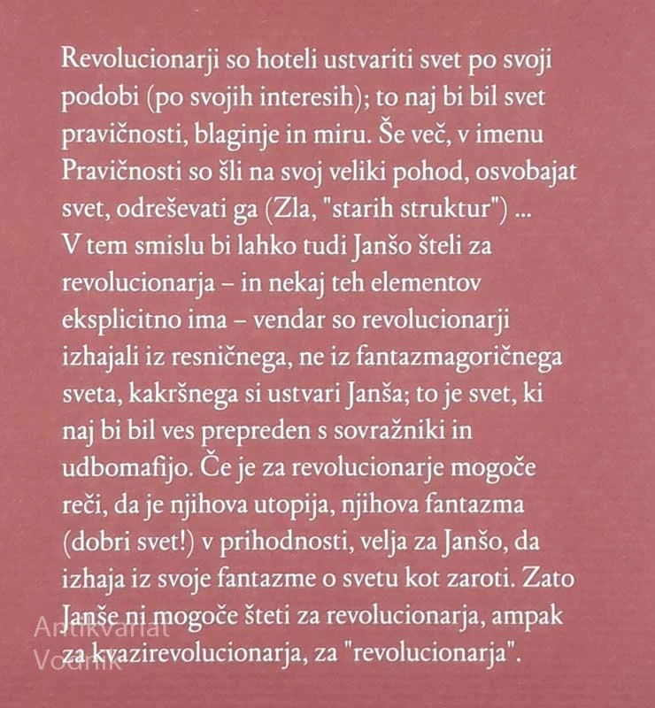 SVET KOT ZAROTA; ANALIZA POLITIČNEGA SLOGA JANEZA JANŠE, Spomenka Hribar