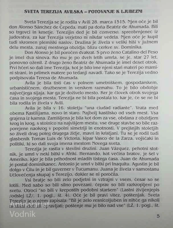 LASTNI ŽIVLJENJEPIS, Sveta Terezija Avilska