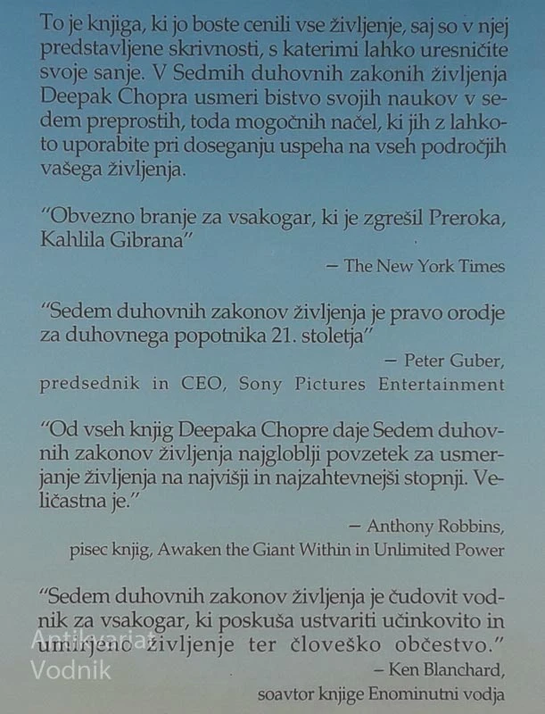 SEDEM DUHOVNIH ZAKONOV ŽIVLJENJA, Deepak Chopra