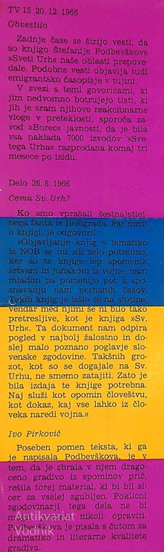 SV. URH; KRONIKA DOGODKOV IZ NARODNOOSVOBODILNE VOJNE, Štefanija Ravnikar-Podbevšek