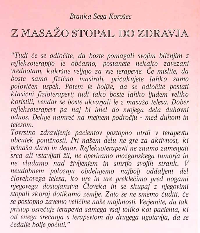 Z MASAŽO STOPAL DO ZDRAVJA, Branka Sega Korošec