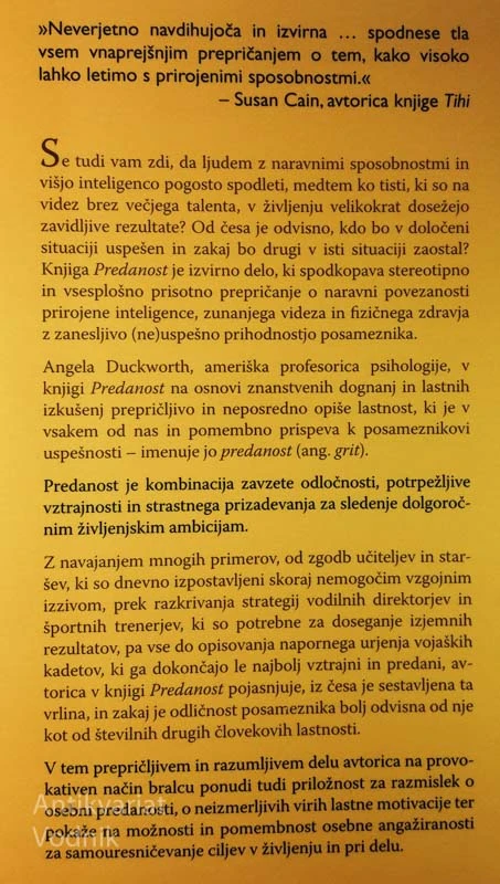 PREDANOST: MOČ STRASTI IN VZTRAJNOSTI V ŽIVLJENJU IN PRI DELU, Angela Duckworth