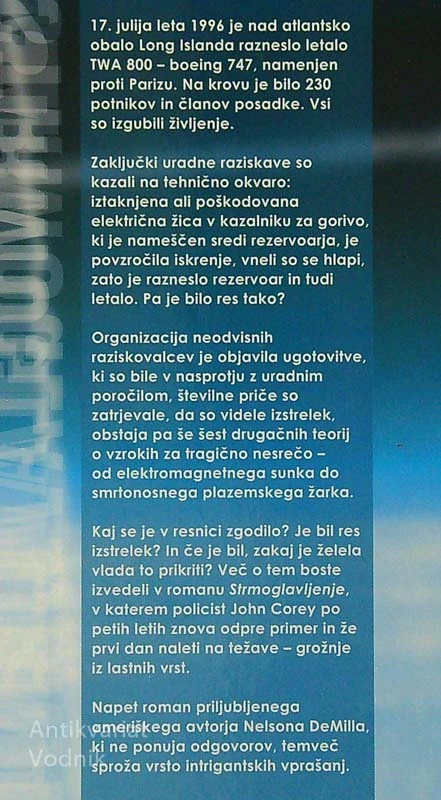 STRMOGLAVLJENJE; KAJ JE POVZROČILO NESREČO LETALA TWA 800, Nelson DeMille