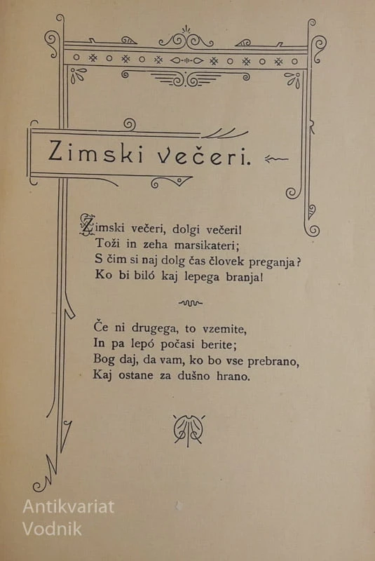 ZIMSKI VEČERI, Jožef Stritar, povest za odraslo mladino