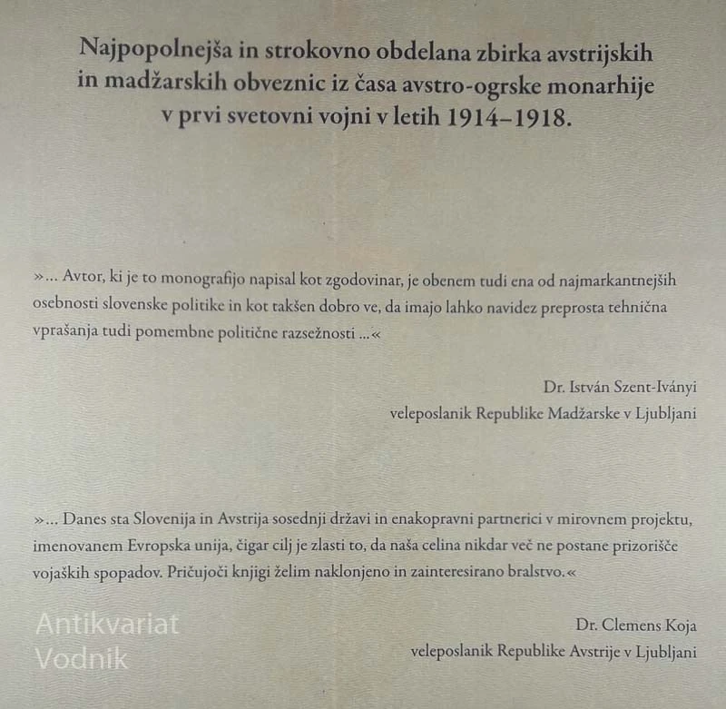 AVSTRO-OGRSKE VOJNE OBVEZNICE PRVE SVETOVNE VOJNE, Zmago Jelinčič pl.