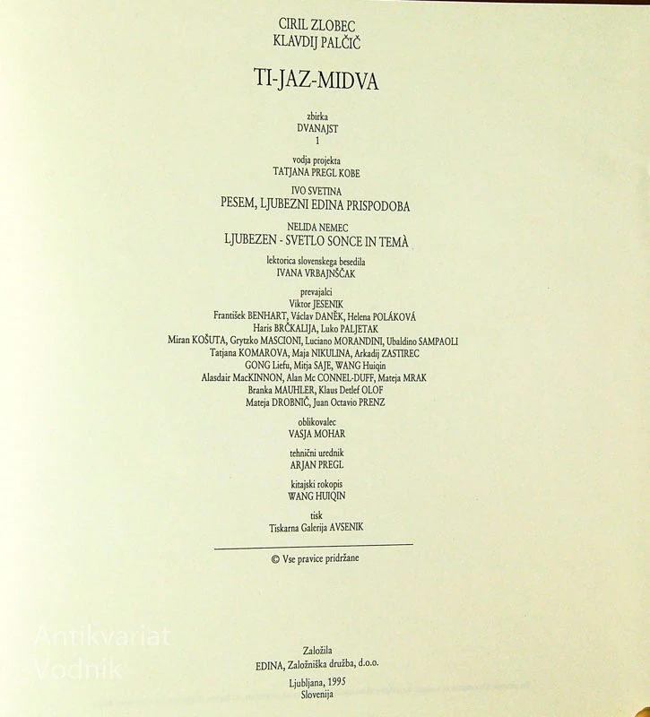 TI-JAZ-MIDVA; PESMI, Ciril Zlobec