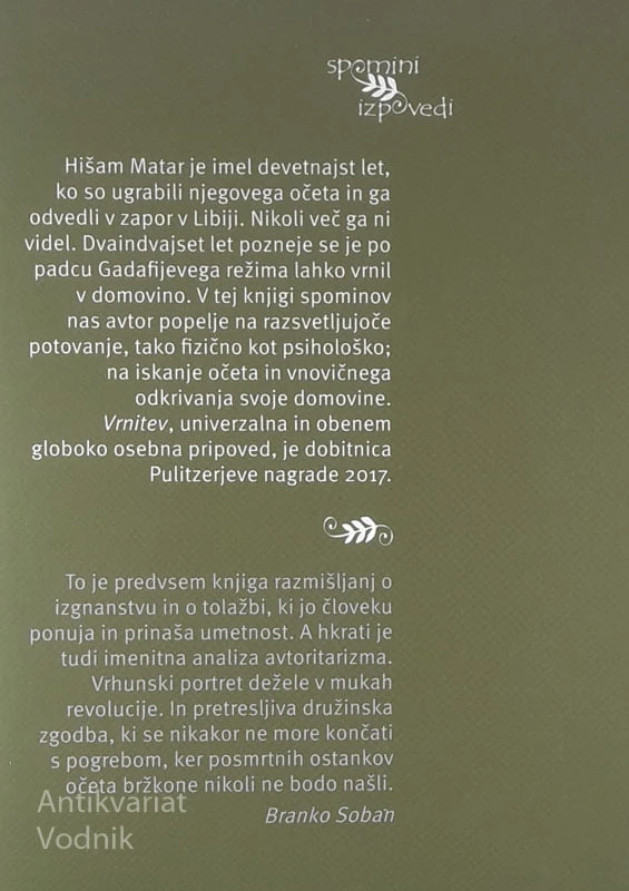 VRNITEV; O ISKANJU OČETA V IZGUBLJENI DEŽELI, Hišam Matar