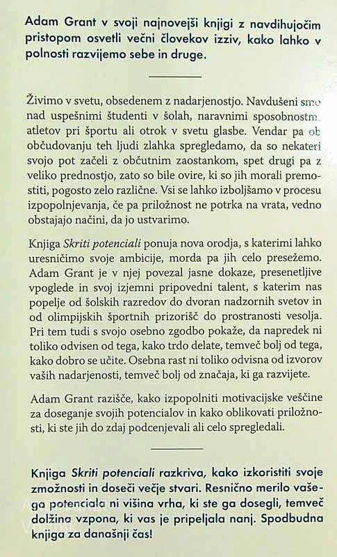 SKRITI POTENCIAL; KAKO IZKORISTITI SVOJE ZMOŽNOSTI, Adam Grant