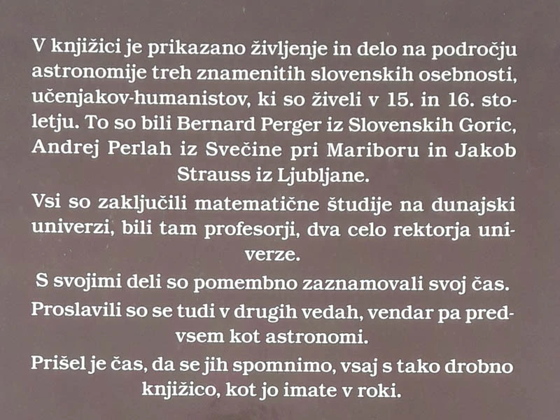 PERGER, PERLAH, STRAUSS SLOVENSKI ASTRONOMI 15. IN 16. STOLETJA, Marjan Prosen – Majo