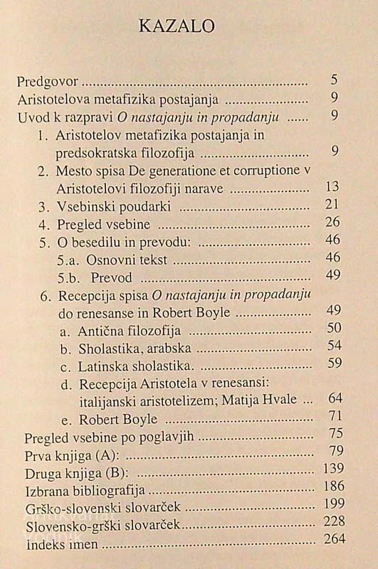 O NASTAJANJU IN PROPADANJU, Aristotel