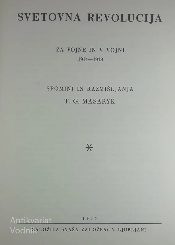 SVETOVNA REVOLUCIJA, T. G. Masaryk