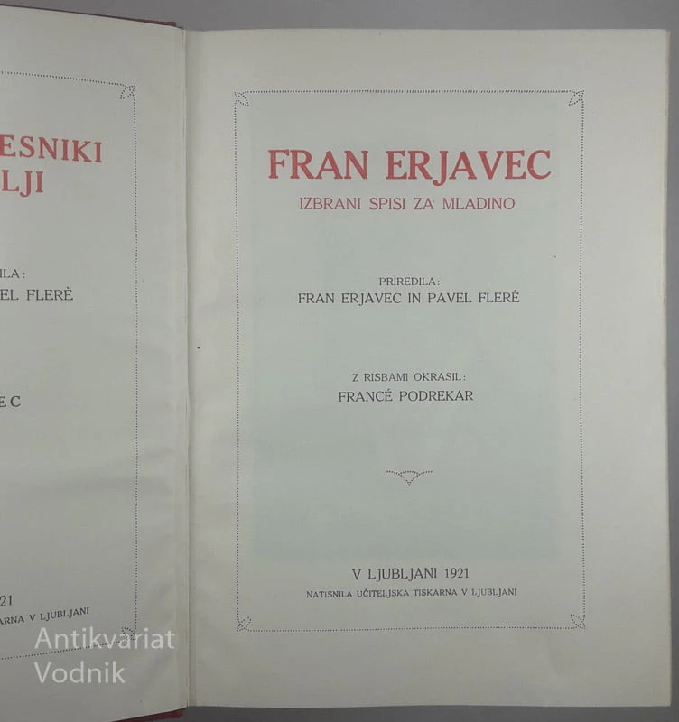 FRAN ERJAVEC, IZBRANI SPISI ZA MLADINO