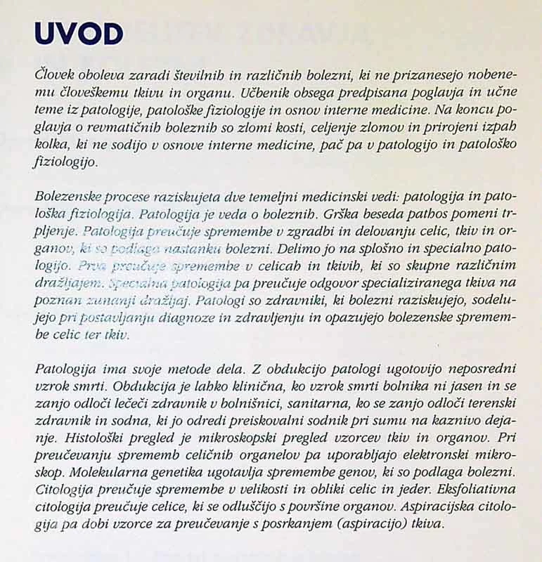 PATOLOGIJA, PATOLOŠKA FIZIOLOGIJA IN OSNOVE INTERNE MEDICINE, Vesna Barovič