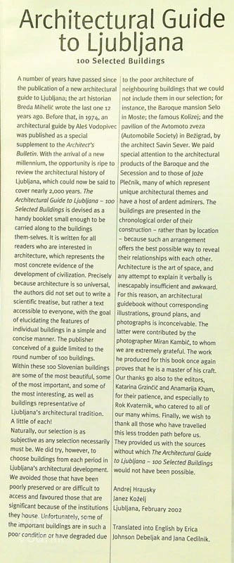 ARCHITECTURAL GUIDE TO LJUBLJANA, Andrej Hrausky in Janez Koželj