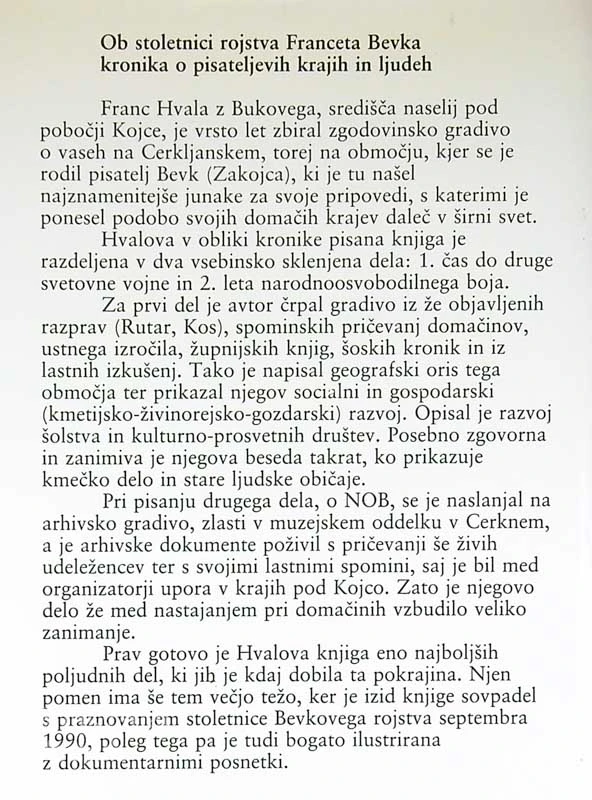 ŽIVLJENJE POD BEVKOVO KOJCO, Franc Hvala