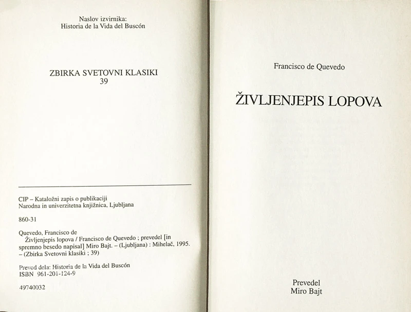 ŽIVLJENJEPIS LOPOVA, Francesco De Quevedo