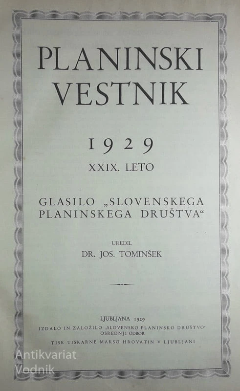 PLANINSKI VESTNIK 1929