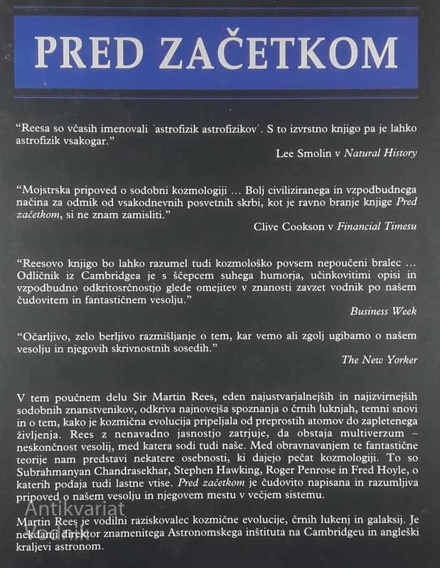 PRED ZAČETKOM: NAŠE IN DRUGA VESOLJA, Martin Rees