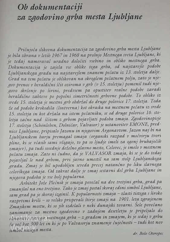 ZGODOVINA GRBA MESTA LJUBLJANE, Dr. Božo Otorepec in F. Valt Jurečič