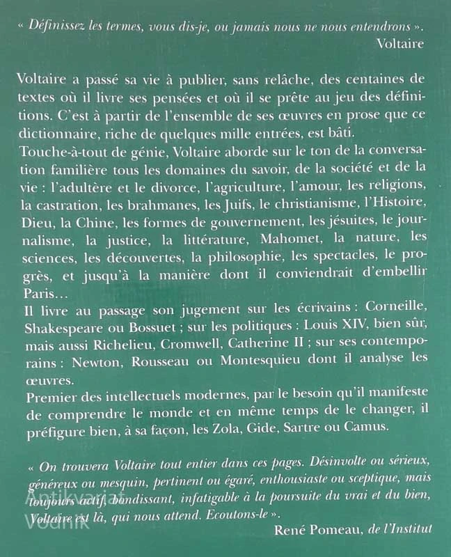 DICTIONNAIRE DE LA PENSEE DE VOLTAIRE, Andre Versaille
