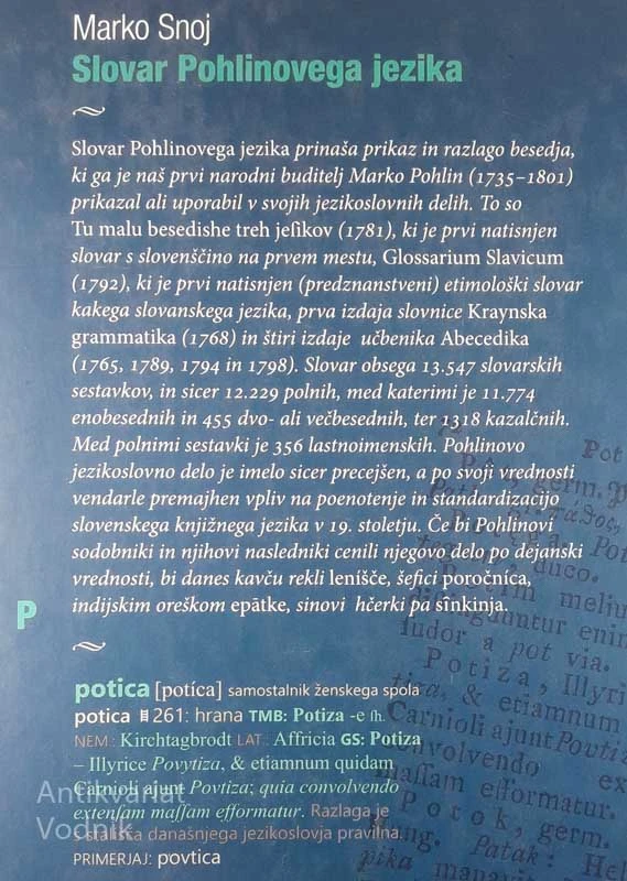 SLOVAR POHLINOVEGA JEZIKA, Marko Snoj