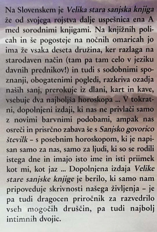 VELIKA STARA SANJSKA KNJIGA, Majda Planinšek