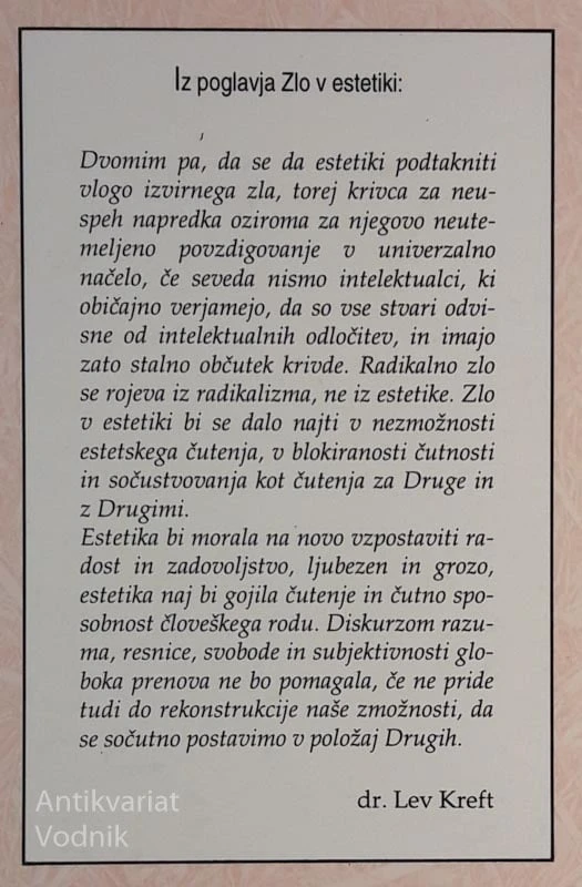 ESTETIKA IN POSLANSTVO, Lev Kreft