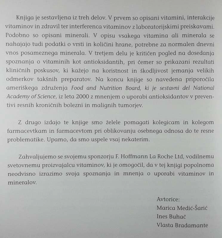 VITAMINI IN MINERALI; RESNICE IN PREDSODKI, več avtorjev