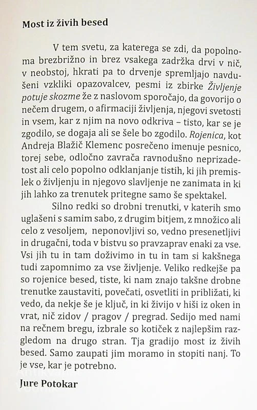 ŽIVLJENJE POTUJE SKOZME, Andreja Blažič Klemenc