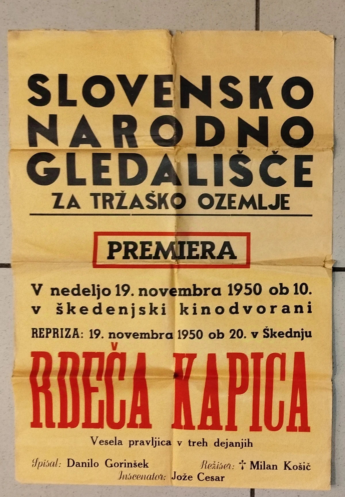 PLAKAT RDEČA KAPICA 1950; SLOVENSKO NARODNO GLEDALIŠČE