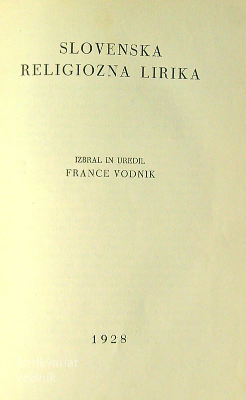 SLOVENSKA RELIGIOZNA LIRIKA, uredil France Vodnik