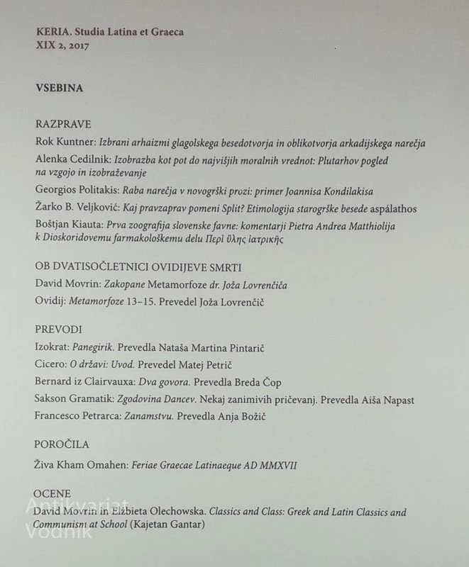 KERIA; STUDIA LATINA ET GRAECA, več avtorjev