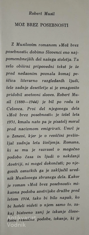 MOŽ BREZ POSEBNOSTI, Robert Musil, I. in II. del