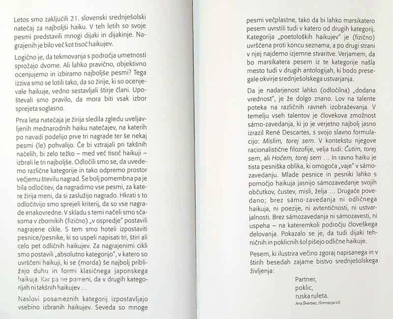 ANTOLOGIJA HAIKUJEV SLOVENSKIH SREDNJEŠOLCEV; 2001-2021
