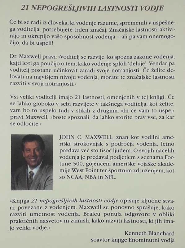21 NEPOGREŠLJIVIH LASTNOSTI VODJE, John C. Maxwell