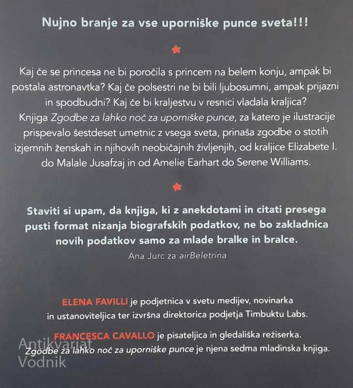 ZGODBE ZA LAHKO NOČ ZA UPORNIŠKE PUNCE, Francesca Cavallo in Elena Favilli