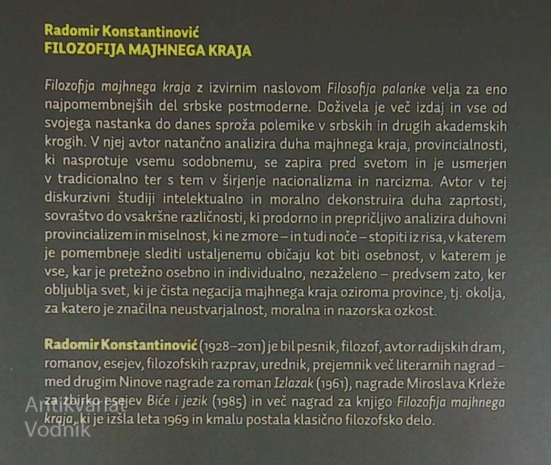 FILOZOFIJA MAJHNEGA KRAJA, Radomir Konstantinović