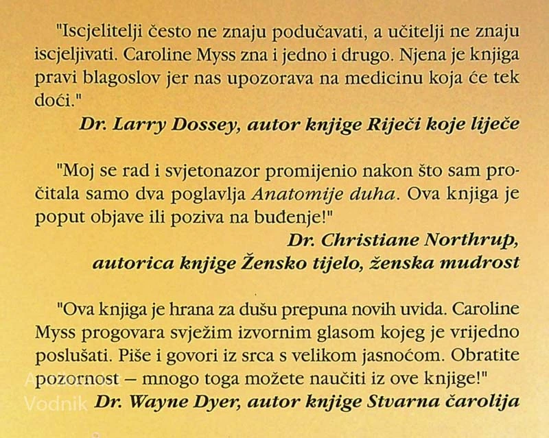 ANATOMIJA DUHA; SEDAM STUPNJEVA MOĆI I ISCJELJIVANJA, Caroline Myss, v hrvaščini
