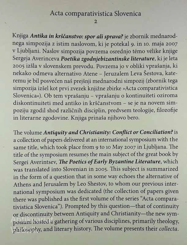 ANTIKA IN KRŠČANSTVO; SPOR ALI SPRAVA?, več avtorjev