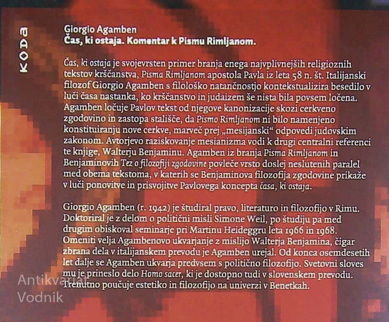 ČAS, KI OSTAJA; KOMENTAR PISMU RIMLJANOM, Giorgio Agamben