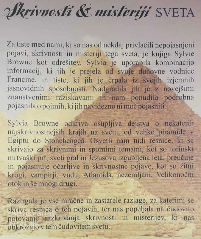 SKRIVNOSTI IN MISTERIJI SVETA, Sylvia Browne