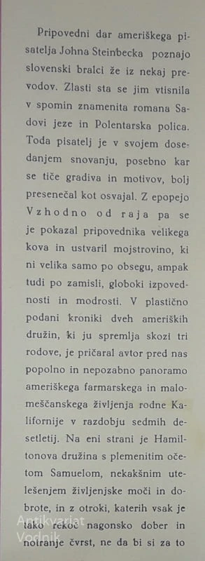 VZHODNO OD RAJA, John Steinbeck
