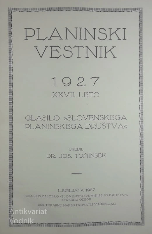 PLANINSKI VESTNIK 1927