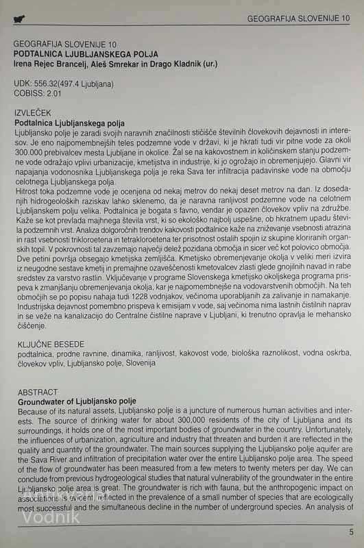 PODTALNICA LJUBLJANSKEGA POLJA, več avtorjev