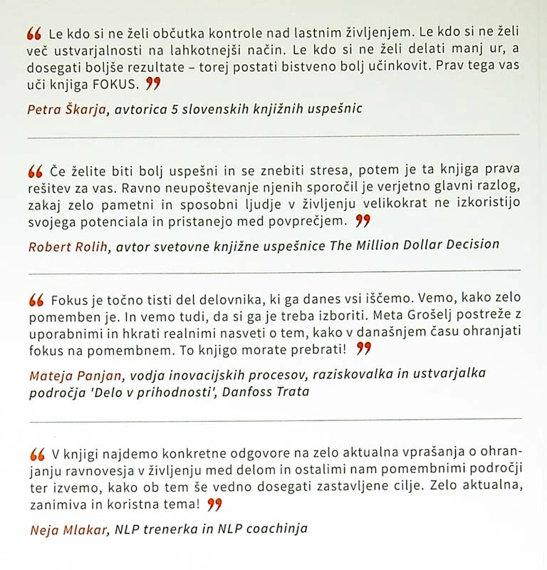 VZEMI SI ČAS ZASE IN ZA SVOJ USPEH!, Meta Grošelj