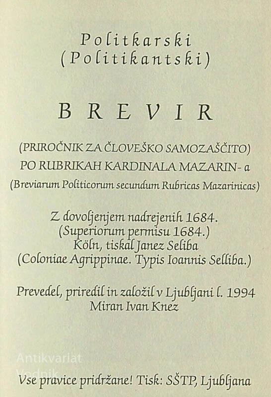 POLITKARSKI BREVIR; PRIROČNIK ZA ČLOVEŠKO SAMOZAŠČITO
