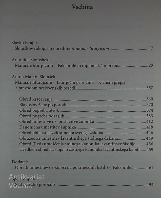 LITURGIČNI PRIROČNIK 2; MANUALE LITURGICUM, Anton Martin Slomšek